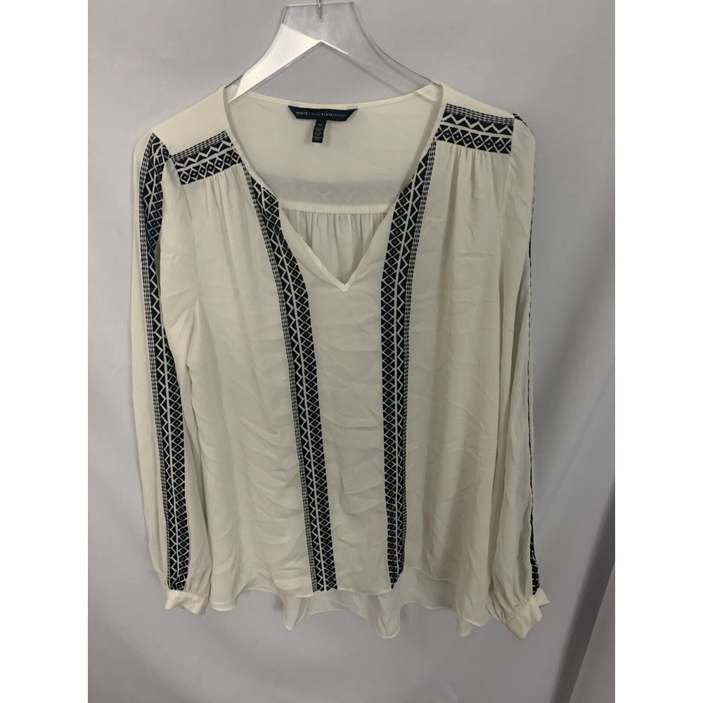 White House Black Market SZ 10 V Neck Aztec Long Sleeve Blouse Top